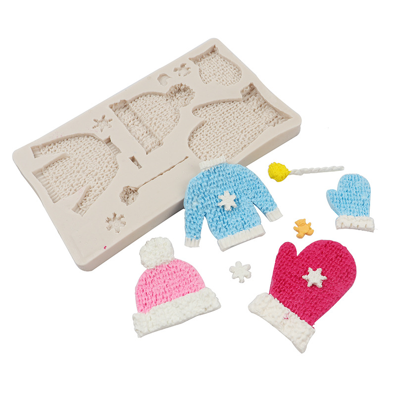 Navidad vestido-up fondant silicona molde Navidad suéter guantes ritmo seco molde de chocolate molde de la torta de hornear