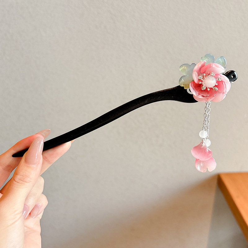 Estilo antiguo chino paso horquilla nuevo estilo chino updo horquilla de alto grado sándalo palillos elegante Hanfu borla tocado