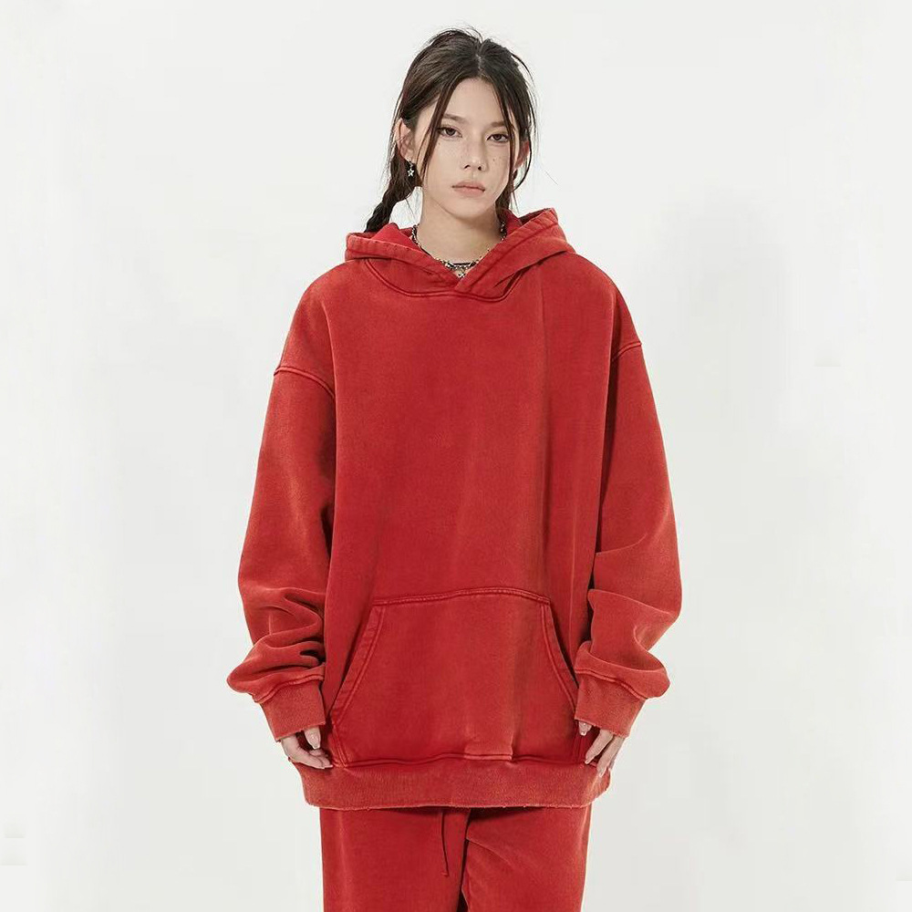 Comercio exterior de Amazon para la marca de invierno y otoño, camisetas retro de peso pesado lavado en agua para hombres con camisetas con capuzas de lana para hombres