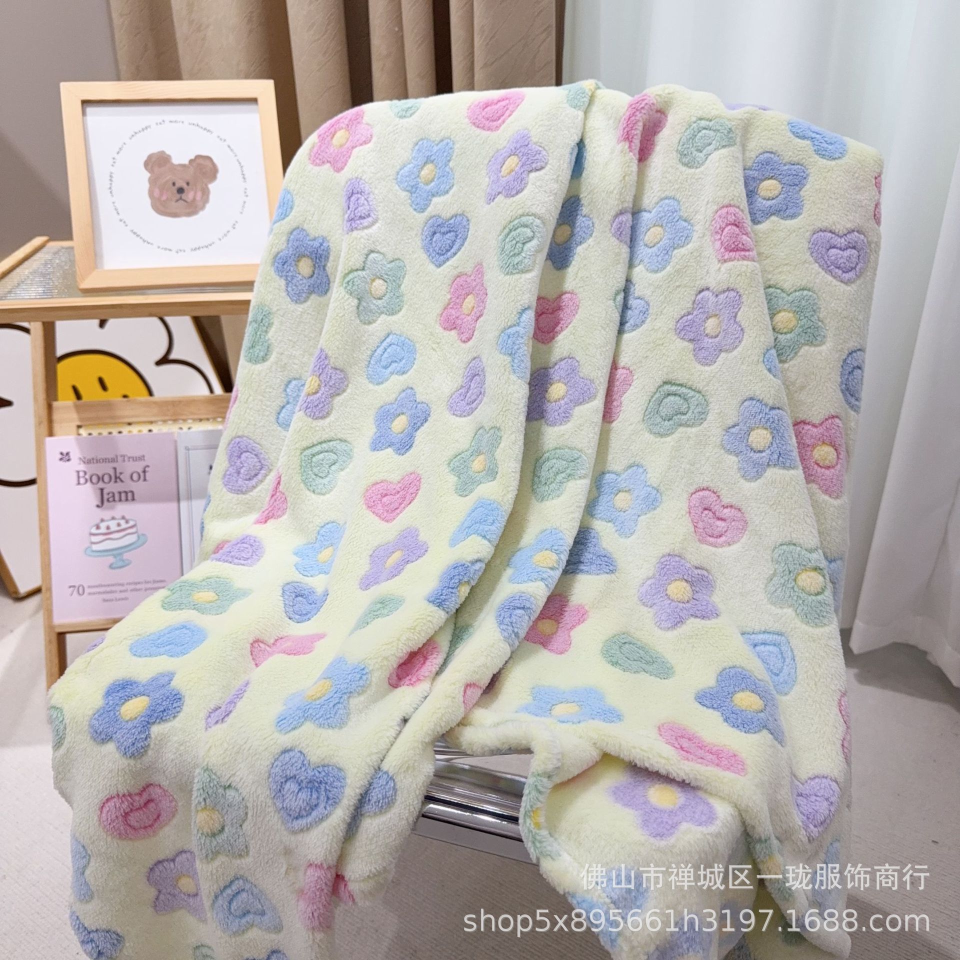 ins黄梅花小毛毯印花卡通沙发毯披肩毯午睡毯宿舍盖毯办公室毯子