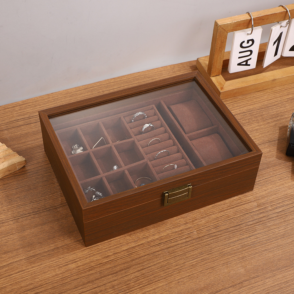 Spot Wooden Watch Jewelry Storage Box Cross-Border Wholesale Window-Opening Black Walnut Watch Box Dust-Proof with Lock High-End Gift