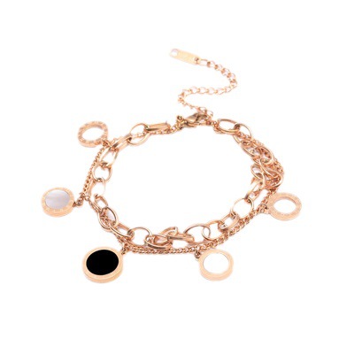 Dulce pulsera de acero de titanio de doble capa, pulsera de acero inoxidable de lujo ligero, lujo lujoso, buena suerte, exquisita amiga romana.
