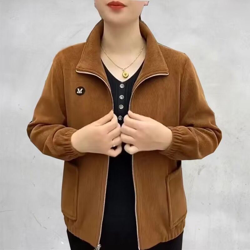 妈妈春秋款长袖宽松开衫秋装新款灯芯绒外套中年女装外穿上衣|undefined
