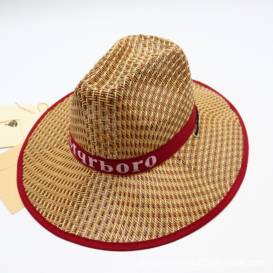 Gorra Jazz de Paja con Visera Plana, Color Borgoña