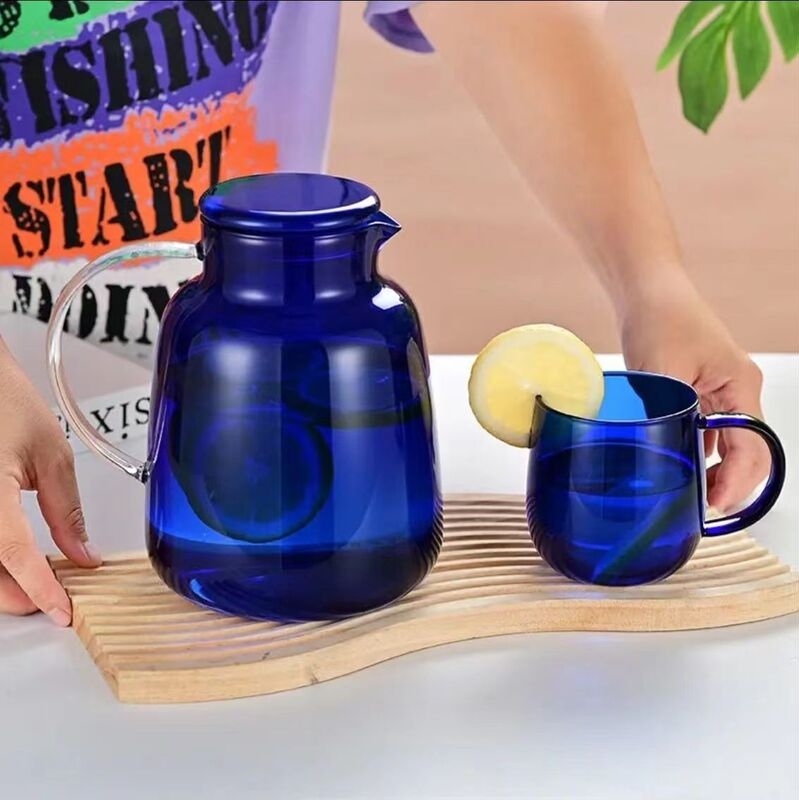 Blue Glass Cold Water Jug, Heat-Resistant, High-Temperature Resistant, Large Capacity Teapot, Ice Set, Chinese Style Heat-Resistant Glass Blue Glass Cold Water Jug, Heat-Resistant, High-Temperature Resistant, Large Capacity Teapot, Ice Set, Chinese Style Heat-Resistant Glass