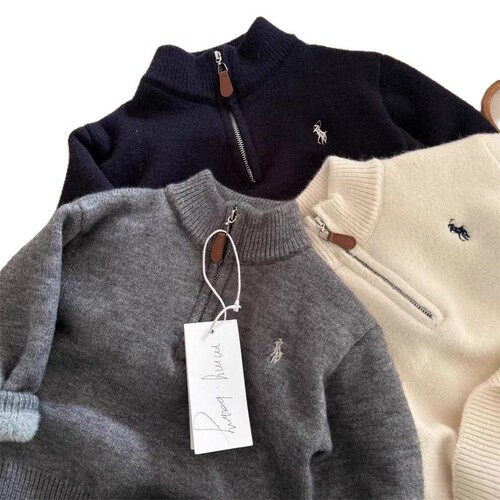 One-piece plush children's sweater, thick autumn and winter medium and large children's half-zip sweater jacket, New Year children's clothing