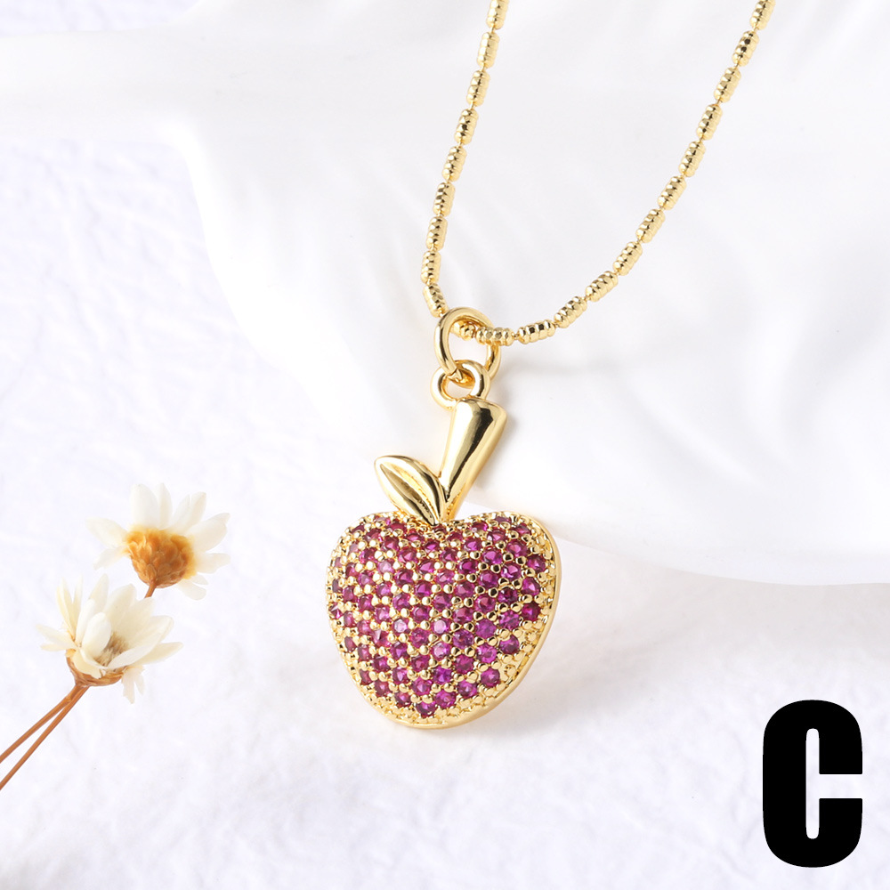 box chain Chain Type Wholesale Jewelry Retro Cherry Fruit Strawberry Copper Zircon Plating Pendant Necklace Box Chain