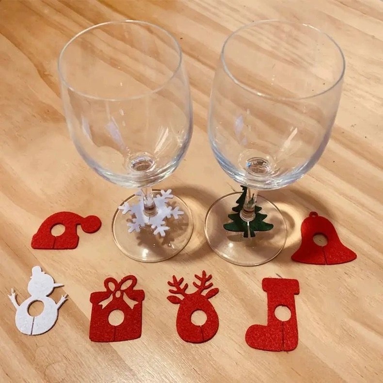 フェルト グラス アクセサリー クリスマス ワイン グラス ペンダント ホリデー パーティー イベント用の季節のパーティー用品|undefined