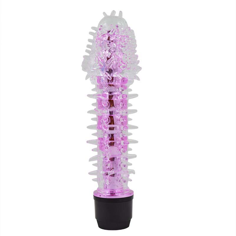 Crystal Spiked Vibrating Masturbator, TPE Textured Sleeve, Purple, Manual Control — detail image 4