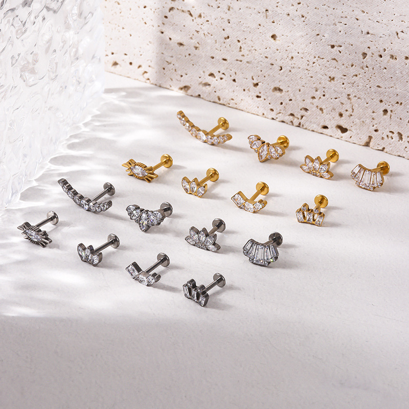 Daily Occasion Pure Titanium Material 1 Piece Ear Cartilage Rings & Studs Fashion Geometric Pure Titanium Plating Zircon