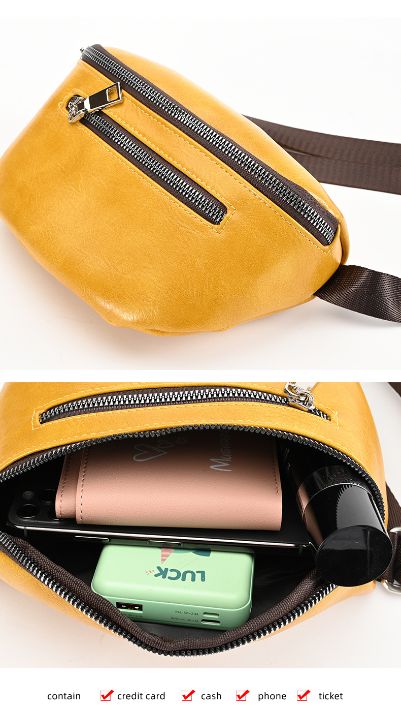 Zipper Closure Type Women's Fashion Solid Color Pu Leather Waist Bags