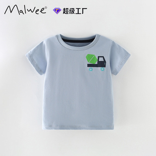 Malwee Boys' Summer T-Shirt for European and American Children, Casual Short Sleeve, Stylish, Round Neck Children's Clothing