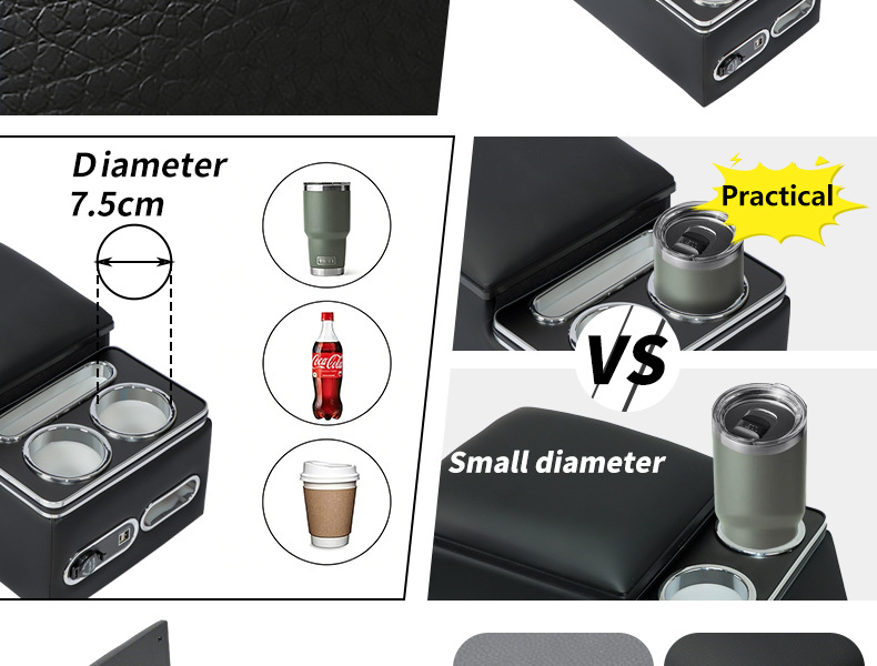 Universal Rear Seat Car Modification Armrest Box Storage Charging Atmosphere Light No-Drill Accessory Holder