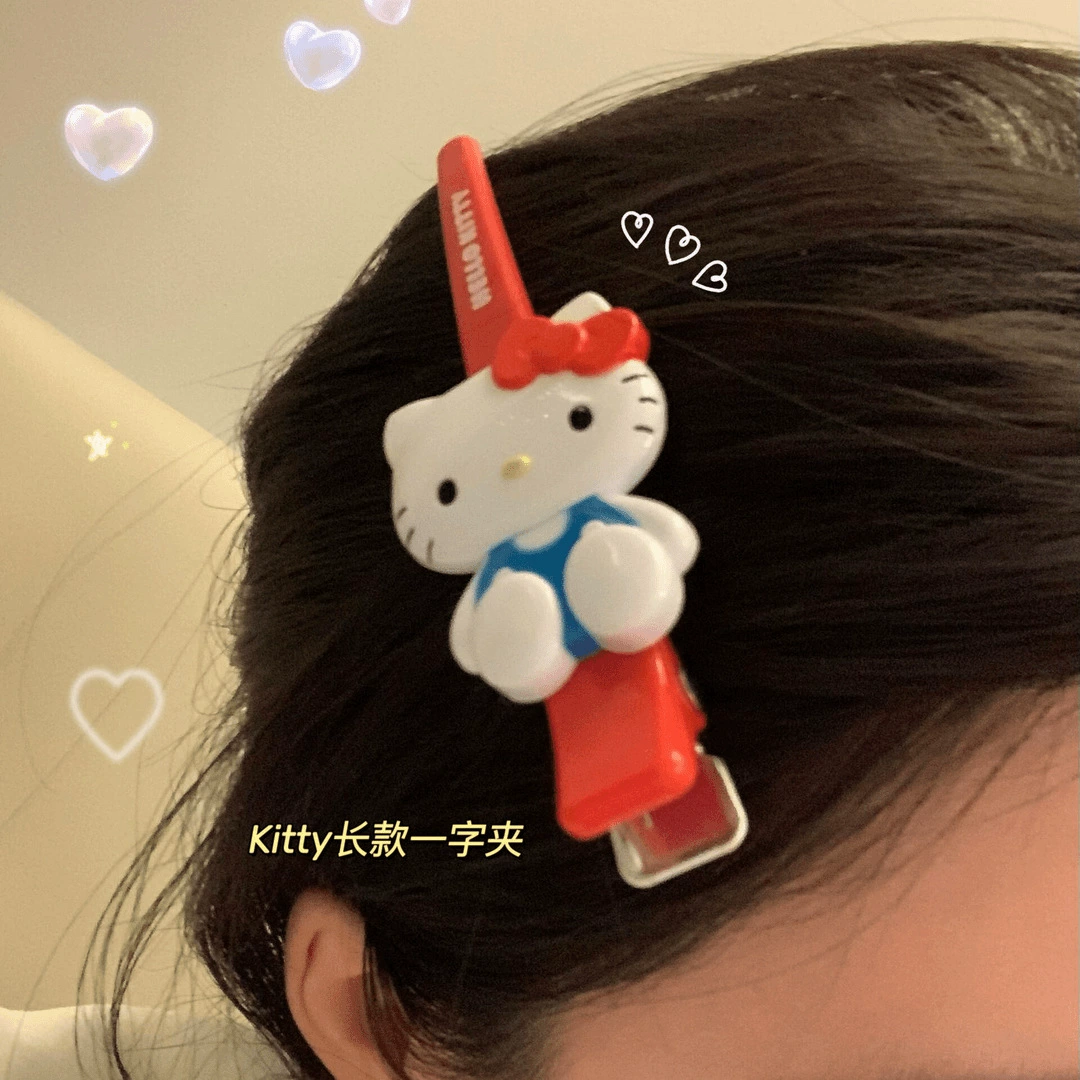 Заколка-резинка для волос (Hello Kitty) длинная барретта, милый резиновый акцент в виде мультперсонажа, подарок студенту 13×4×1 см