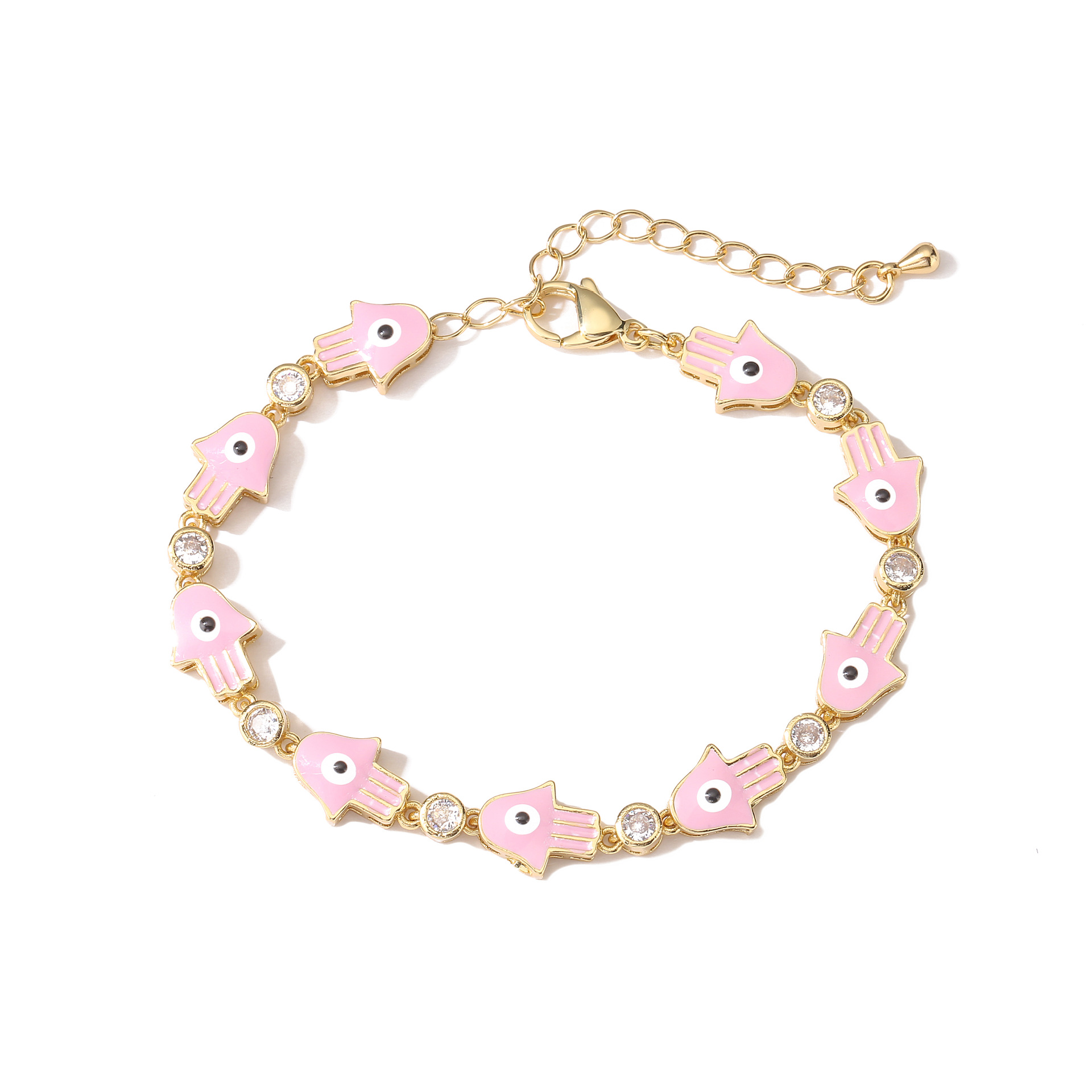 Fashion Geometric Devilu0027S Eye Hand Of Fatima Copper Bracelets Zircon Copper Bracelets