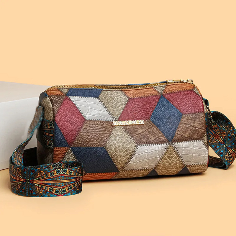 Bolsa de ombro feminina com costura em losango cor sólida_voghion.com