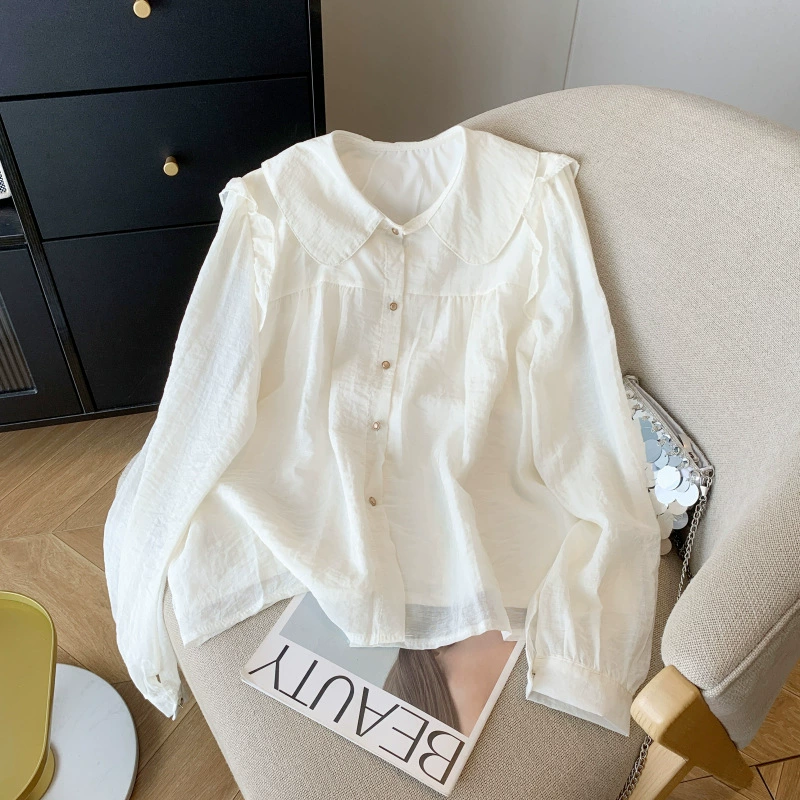 Спот осенняя французская сладкая рубашка с кукольным воротником