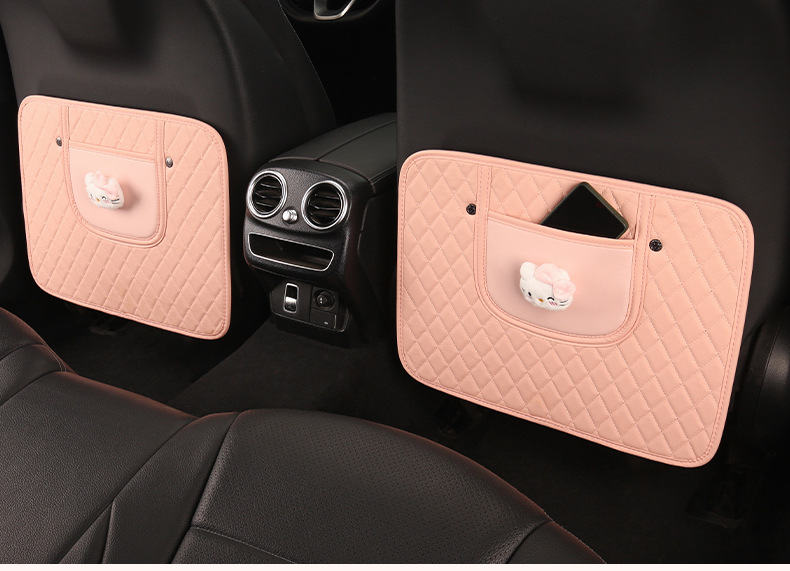 Cute Car Seat Back Anti-Kick Pad, Car Seat Back Anti-Dirt Pad with Storage Pocket, Children's Rear Seat Anti-Kick Pad