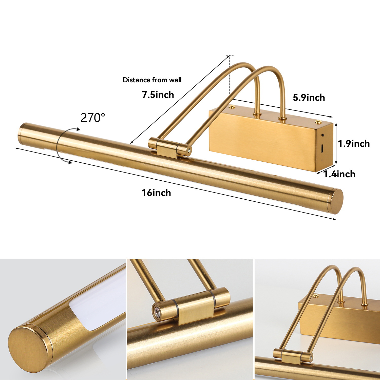 Transfronterizo europeo y americano conveniente instalación simple control remoto LED Cableado-TYPE-C libre lámpara de espejo recargable lámpara de pintura de espejo