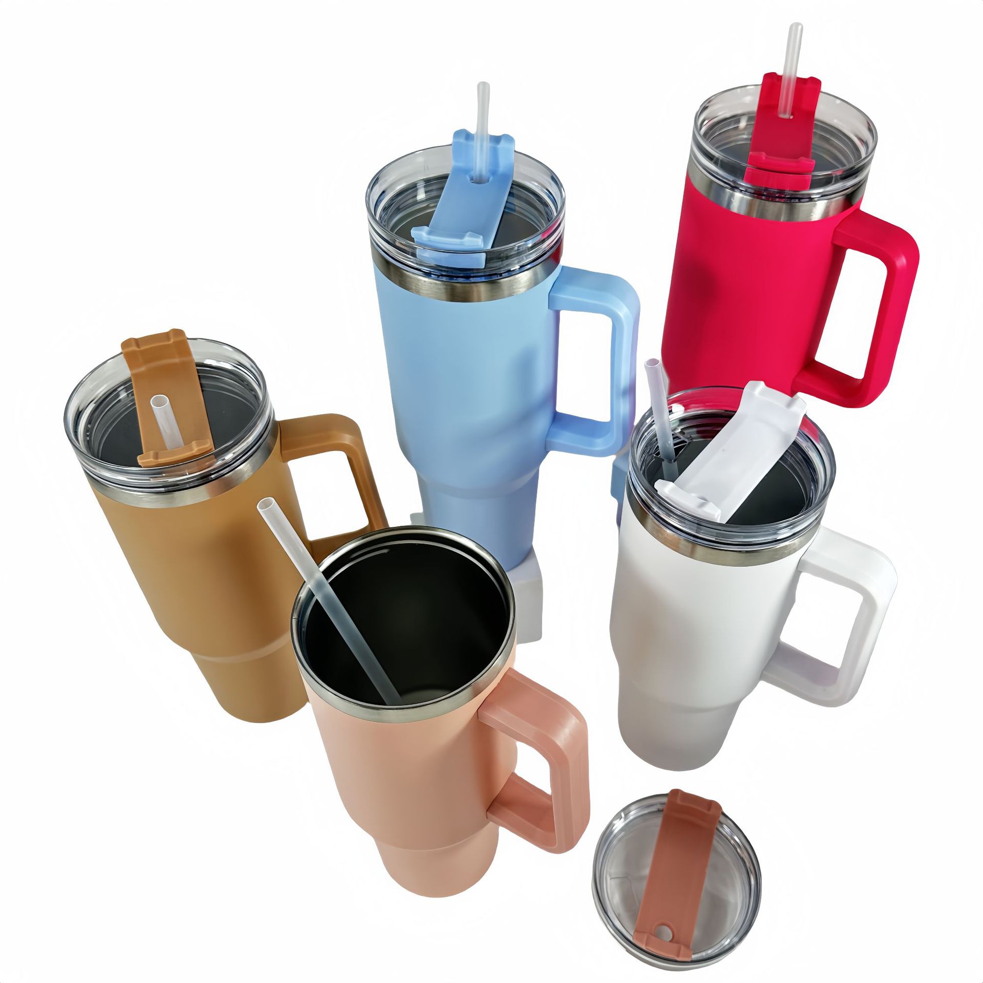 Taza de coche de acero inoxidable 304 nueva transfronteriza Taza de mango portátil de generación 40oz Taza de vacío de doble pajita