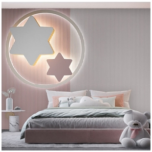 Girls Room Pink Wall Covering Mural Princess Kidsren's Room Bed Sofa French Bedroom Background Wall Stripesd Cloth Stars