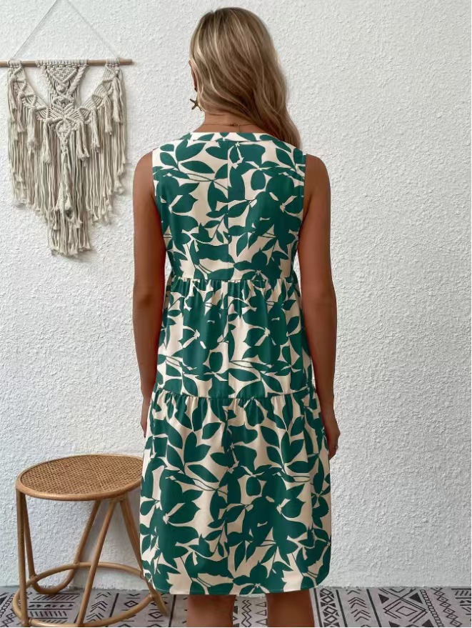 Women's Clothing Women's V Neck Sleeveless Dress Summer Fashion Printed Dress For Formal & Casual For Women_ecoleips.com