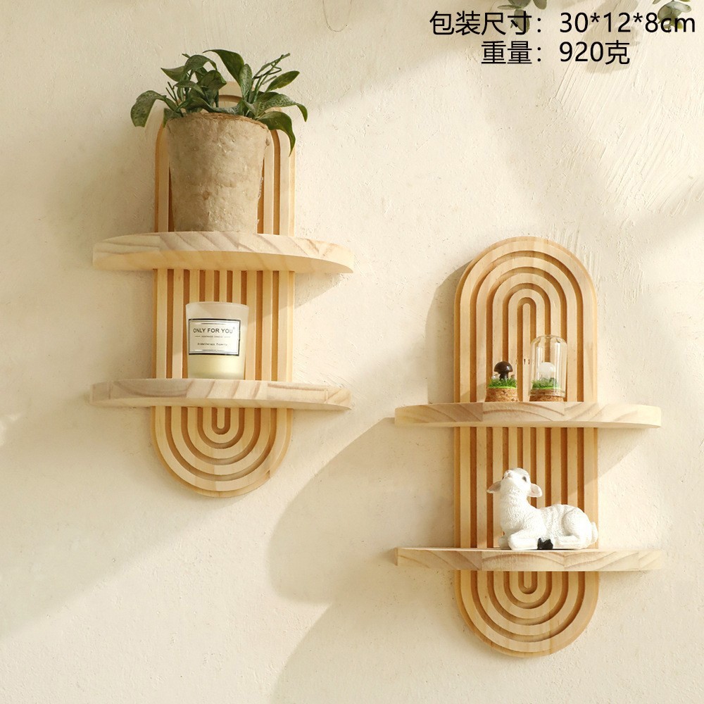 Nuevo producto transfronterizo roscado ovalado creativo estante de pared de madera maciza artesanía de madera decoración de sala de estar del hogar
