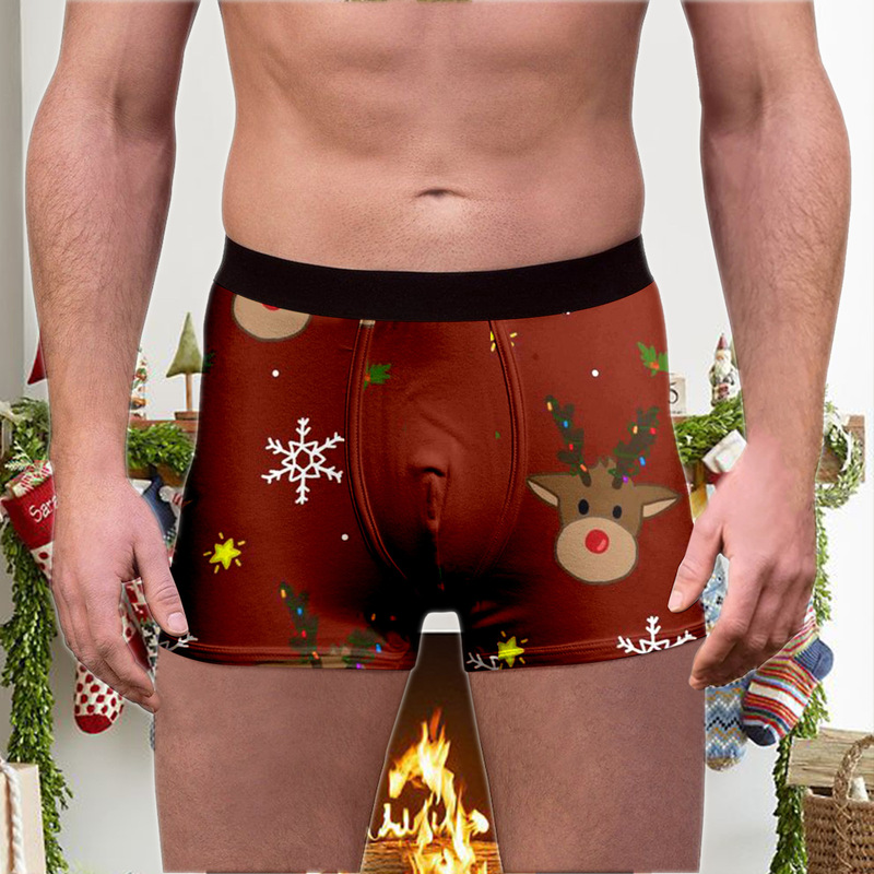 Cross-border trade Christmas men's printed underwear Europe and the United States new comfortable breathable milk silk waist boxer shorts Cross-border trade Christmas men's printed underwear Europe and the United States new comfortable breathable milk silk waist boxer shorts