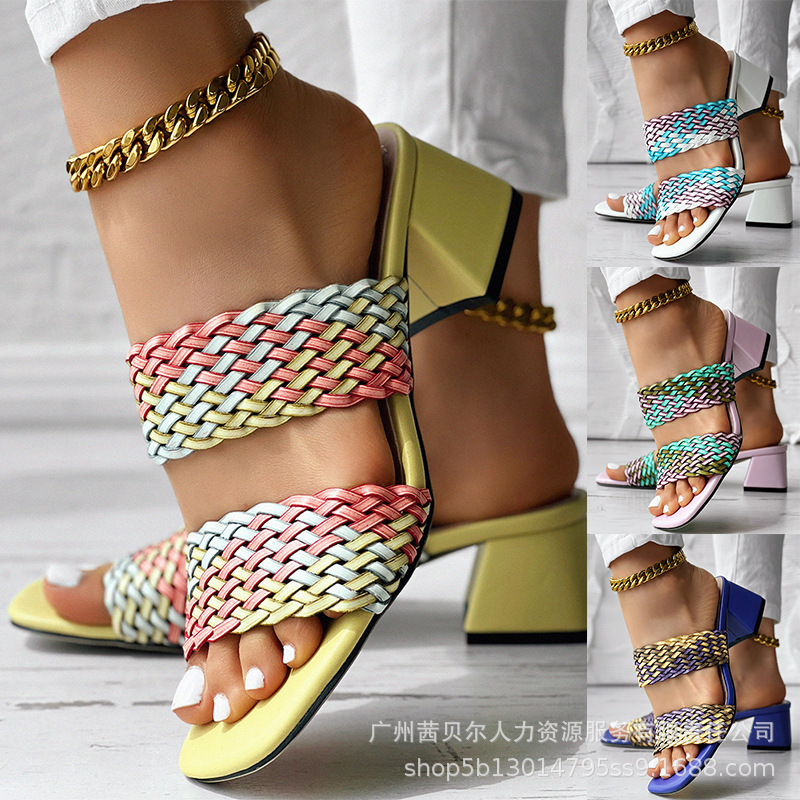 LZT8246 Woven Thick Heel Sandals Women High Heel Sandals