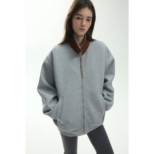 [Shixing] New Casual Corduroy Lapel Splicing Zipper Cardigan Fleece-Lined Sweatshirt Long-Sleeved Jacket for Women V7772