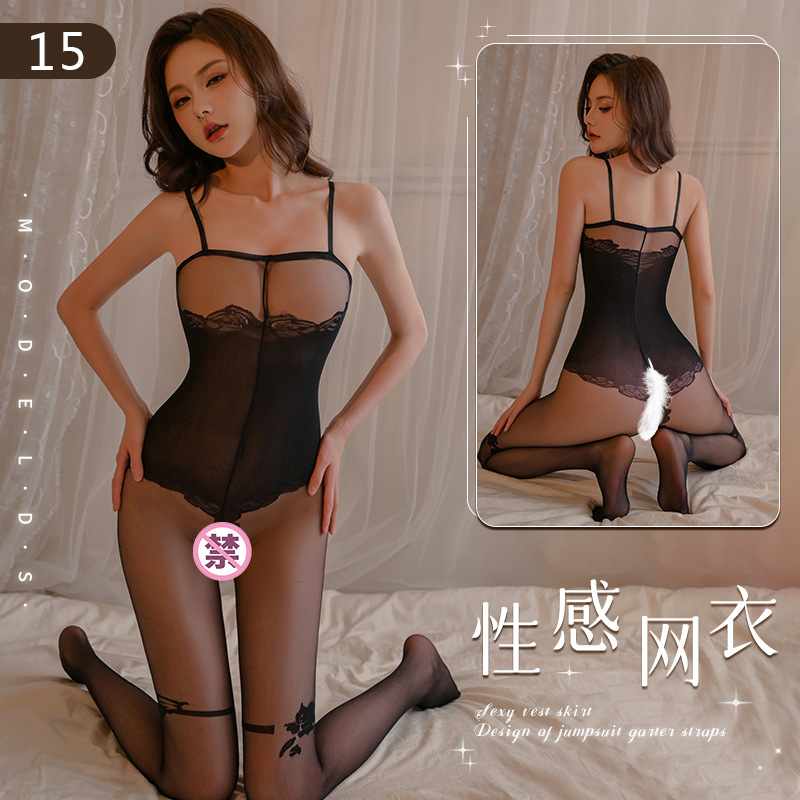 Nueva ropa interior sexy, ropa de seda de una pieza, cabestrillo sexy, perspectiva, archivo abierto, sin tirantes, fábrica de medias al por mayor