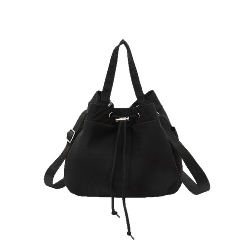 Drawstring Single-Shoulder Bag for Women, New Simple and Versatile Crossbody Bag, Water Barrel Bag, Commute and Leisure Handbag, Nylon Trendy Fabric Bag