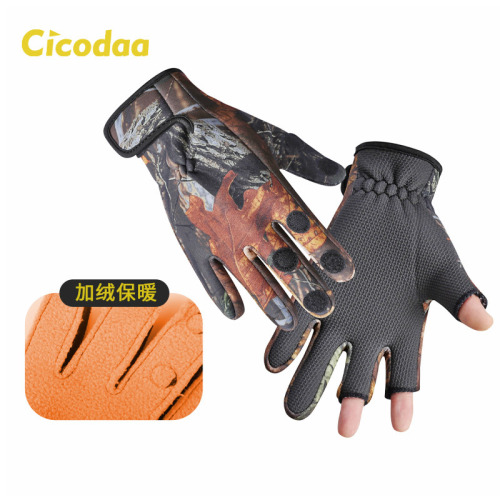 Cycling gloves winter takeaway fishing leakage two-finger outdoor windproof and waterproof touch screen men's thermal insulation plus velvet thickened gloves