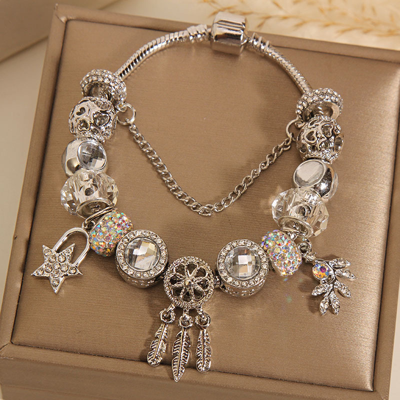 Panjia Cross-border silver Dream Catcher Star Pendant Bracelet Cylindrical Chain free size European and American Fashion Joker Accessories
