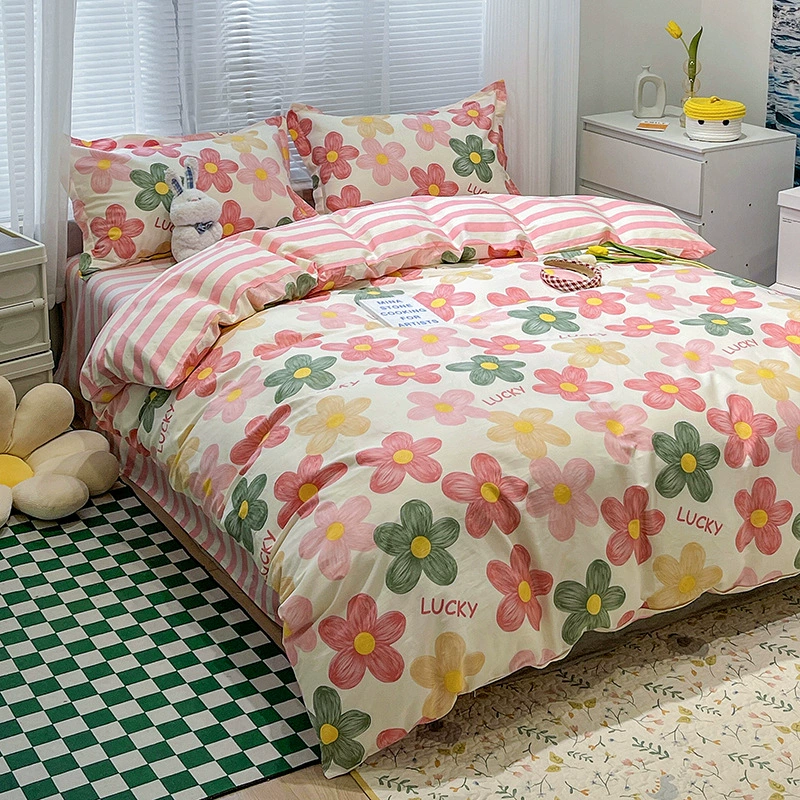 Маленький хлопковый комплект из четырех предметов с цветочным принтом, пасторальный свежий хлопок, пододеяльник, Студенческая кровать, комплект из 3 предметов, 1, 5 м1,8, простыня, постельное белье