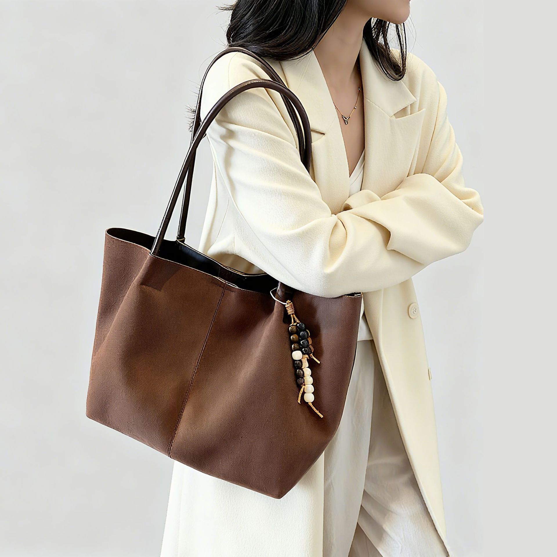 Cross-Border New Retro Suede Shoulder Bag For Women, High-End Large Capacity Tote Bag For Work And Commuting