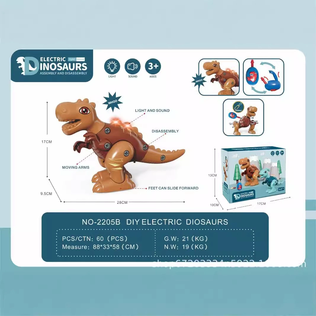 Constructor, electric dinosaur with light music, toy, tyrannosaurus Rex, DIY