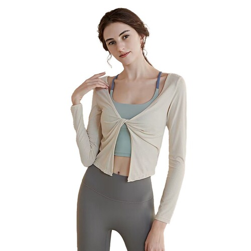 2024 Cross-border Yoga Top Women's Quick-drying Long-sleeved Cover-up Stylish Fitness Running Pilates Training Shirt