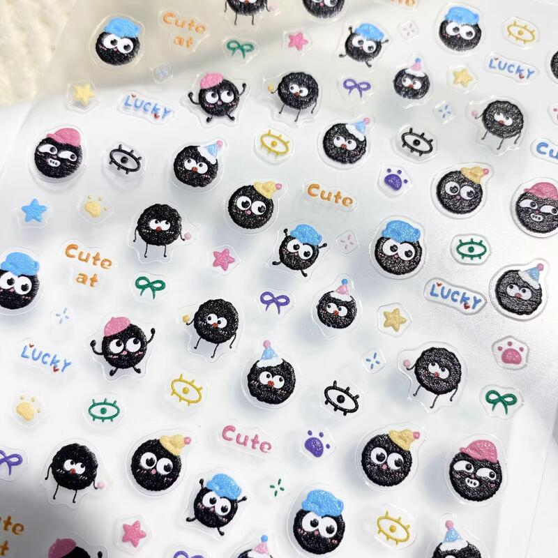 Cute Cartoon Black Coal Ball Nail Art Sticker Embossed DIY Water Cup Mobile Phone Case ccd Polonoid Nail Decoration Sticker