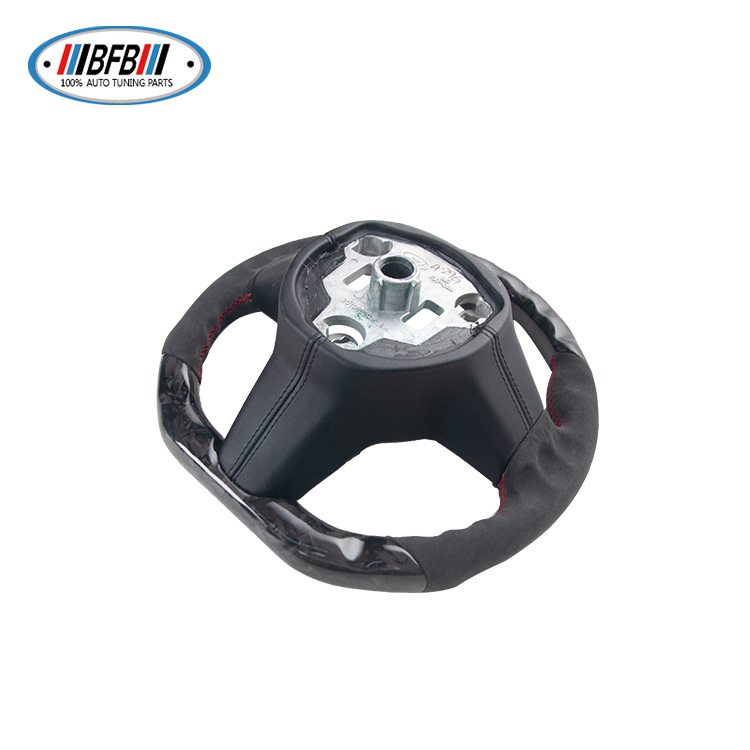 100% Real Carbon Fiber Forged Black Suede Steering Wheel with Red Stitching - For Tesla Model Y