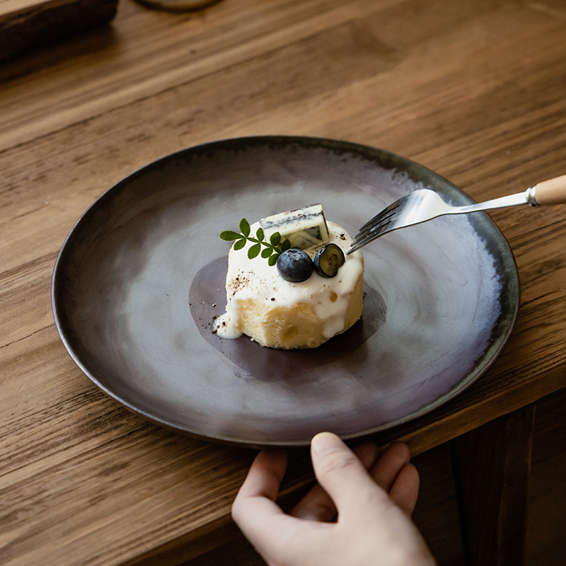 Plato de cerámica medieval platos de postres de comida occidental platos de platos de platos de mesa al por mayor platos de platos de estilo japonés redondos de restaurante