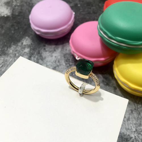【10】Foreign Trade Jewelry Wholesale Gemstone Style Multi-Cut Colorful Crystal Gold-Plated Edge Diamond Ring