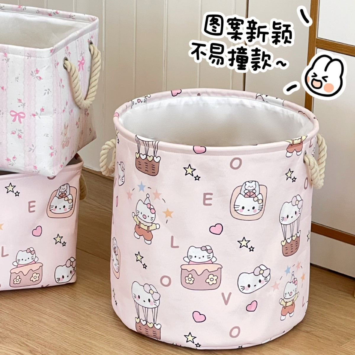 Cesta de ropa sucia plegable de gran capacidad de doble mano, cesta de almacenamiento de ropa sucia gruesa, barril de almacenamiento de gatos de dibujos animados