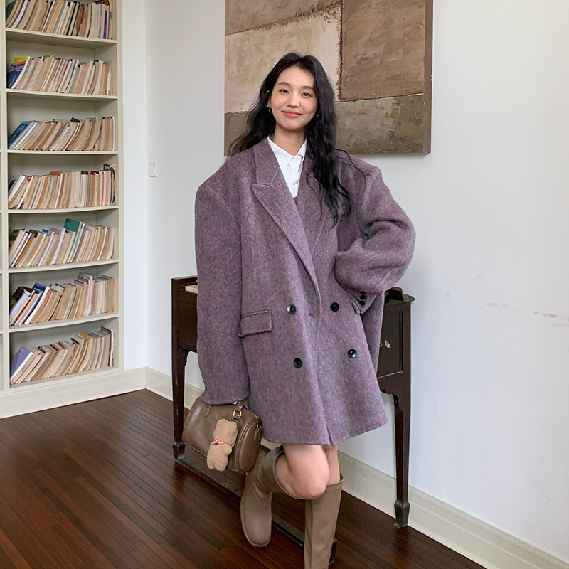 2025 New Autumn and Winter Korean Style Suit Style Loose Woolen Outwear Women's Work Clothing Versatile Double-Sided Wool Outwear