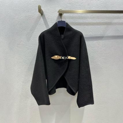 2025 Autumn and Winter New Arrival Front Hook Buckle Sheep Leather Tab Double-Sided Wool Cloak Bat Sleeve Coat