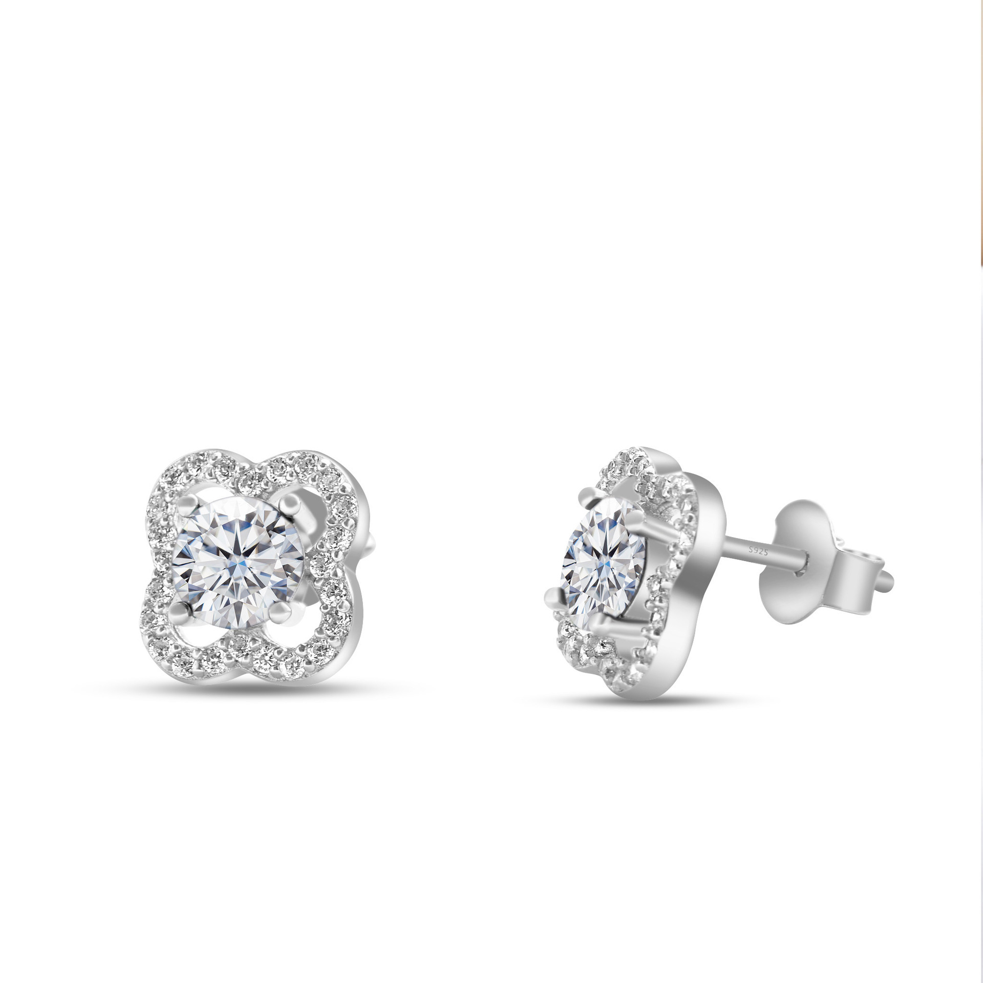 s925 joyería de plata esterlina moissanite cuatro hojas pernos de orejas damas micro color D 50 puntos / 1ct pendientes directos de fábrica
