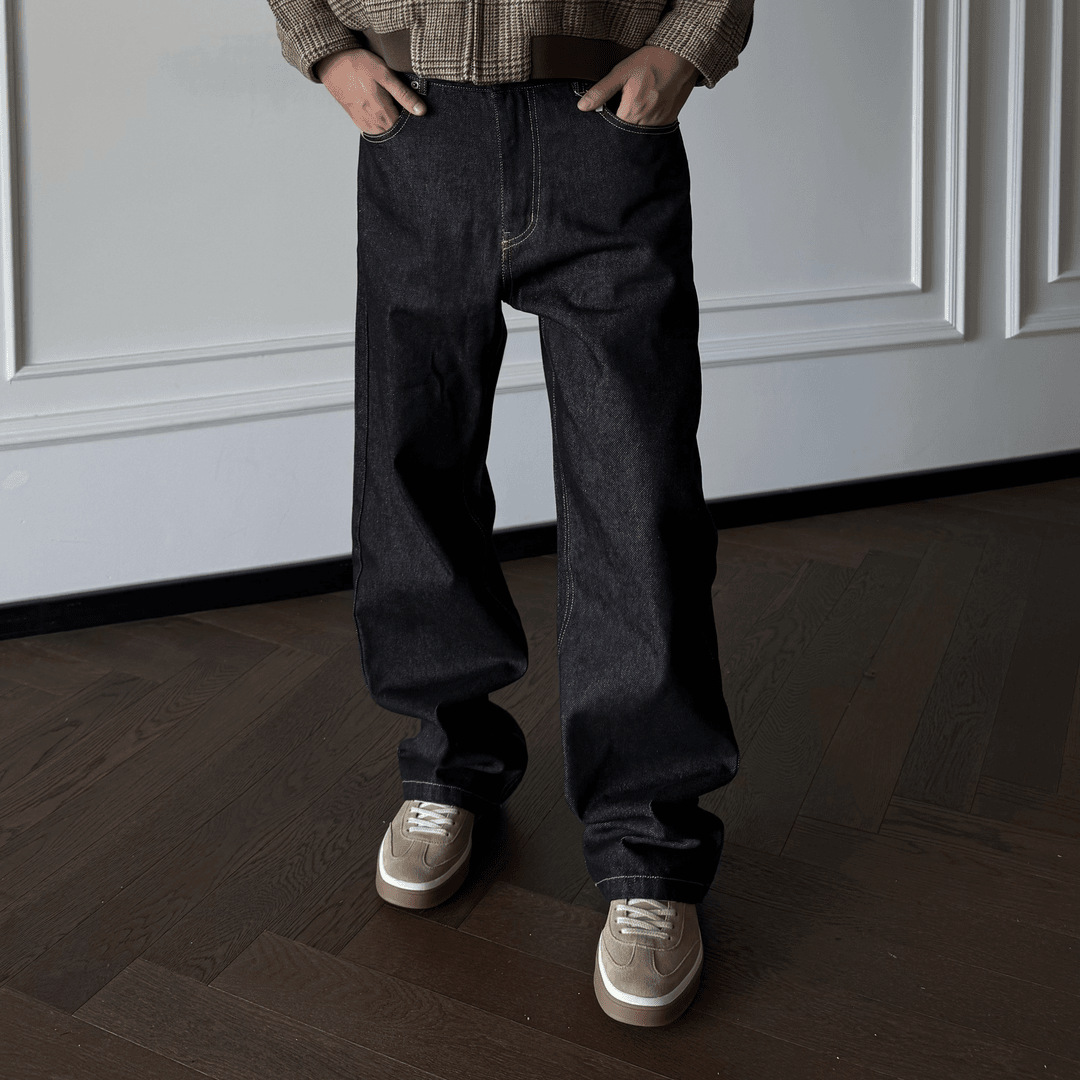 Men's Classic Fit Washed Denim Jeans - Straight Leg Comfortable Cotton Pants For Casual Wear (Black, S-Xxl)_mkmklike.com