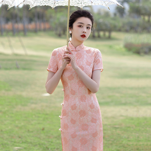 Composite bud silk cheongsamChinese Dresses Cheongsam for women pink sweet single daily improvement of cultivate one morality show party dress