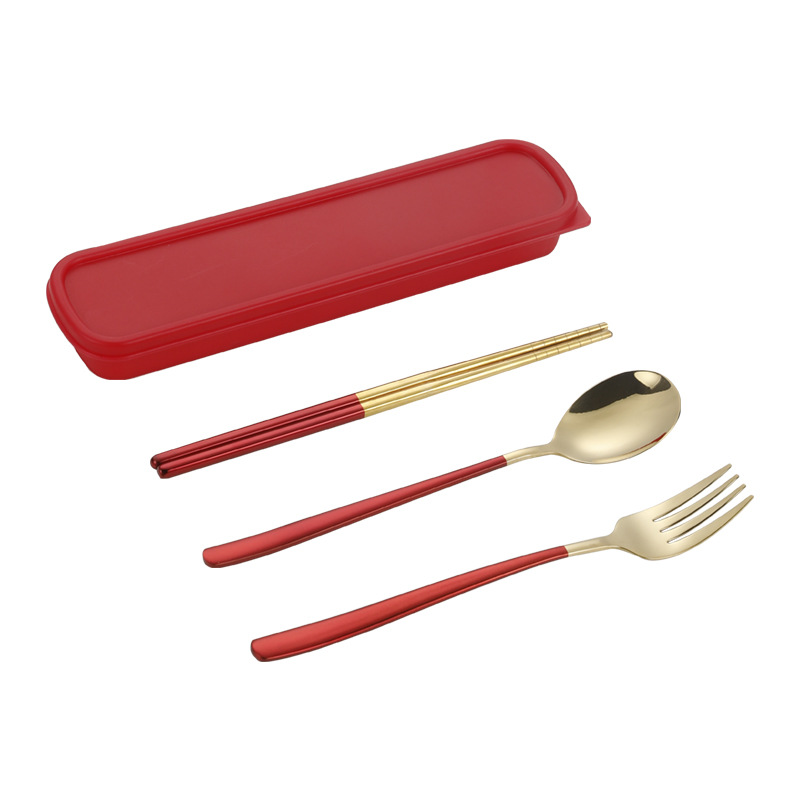 304 vajilla de acero inoxidable cuchara coreana tenedor palillos estudiante portátil conjunto de tres piezas traje creativo regalo puede ser logotipo personalizado