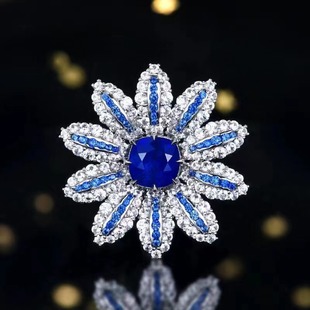 2.02 karat Sri Lanka Natural Royal Blue Sapphire Brooch/Pendant/Watch 18K Gold Diamond Sapphire